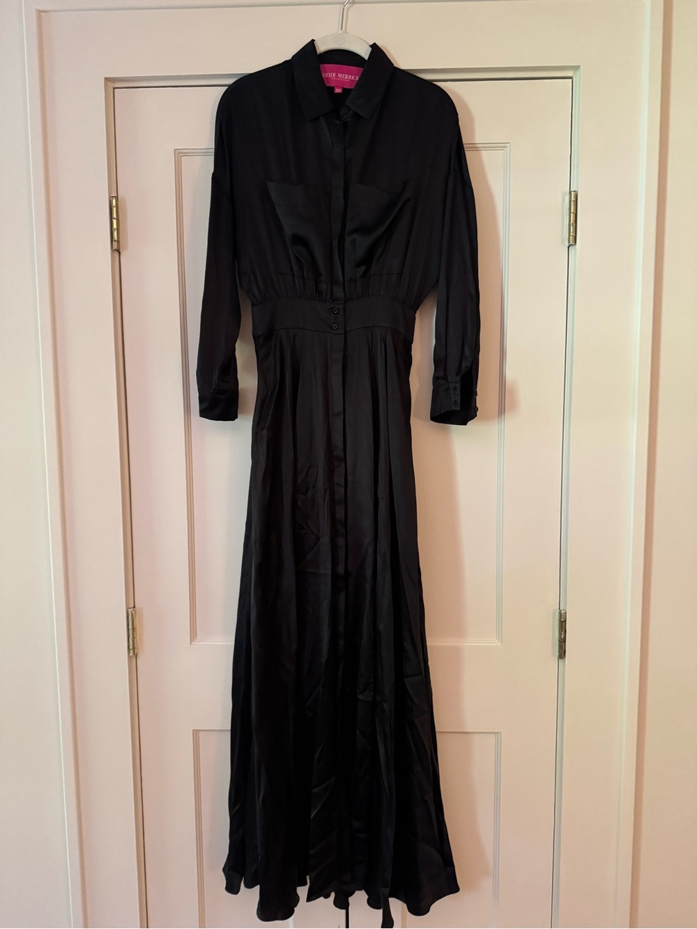 Heidi Merrick Black Long Sleeve 100% Silk Dress